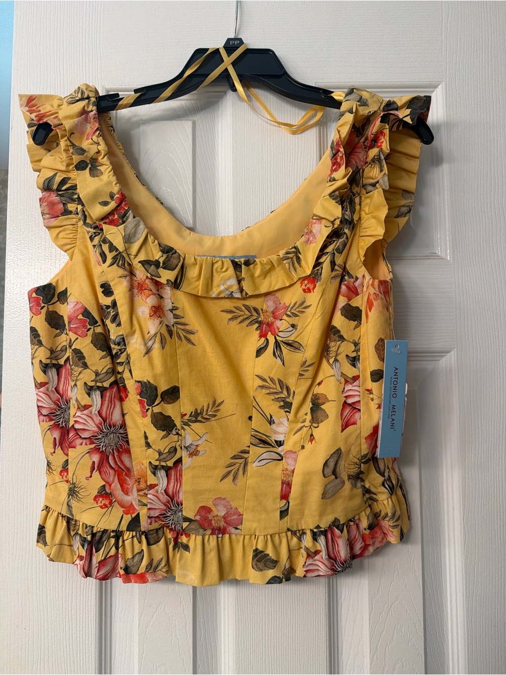 ANTONIO MELANI Yellow Floral Ruffle Crop Top